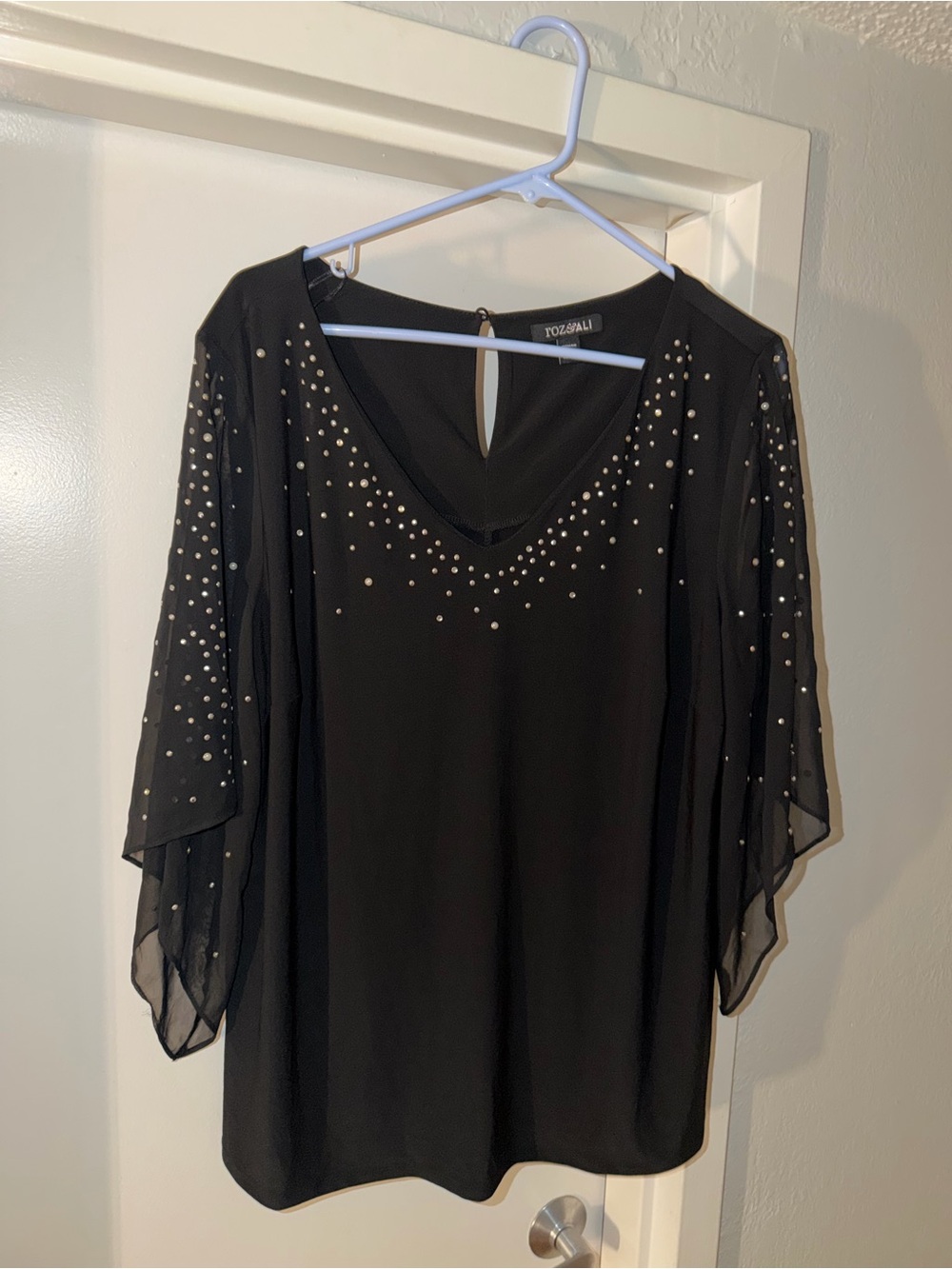 Roz & Ali Black V-Neck Studded Tunic
